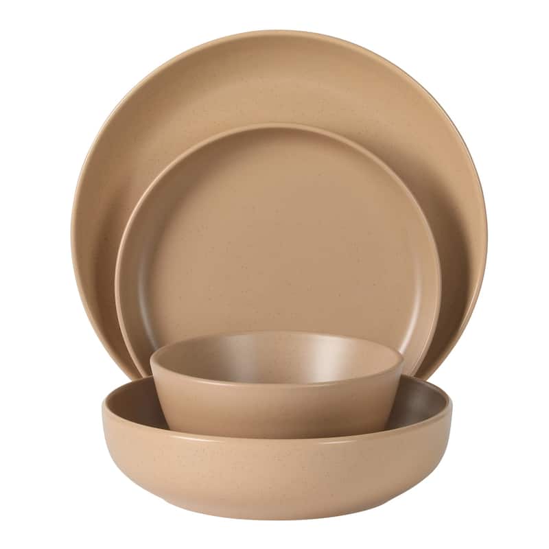 Gibson Elite Leeds Court Plates and Bowls Sets, 16-Piece Stoneware Dinnerware Sets, Round Speckle Reactive Glaze Dish Set