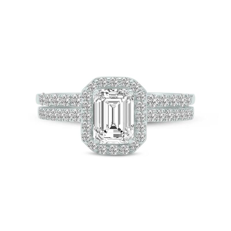 Marquee 1 3/4 Carat TW Center Emerald Cut Lab Grown Diamond Halo Bridal Set in 14Karat White Gold