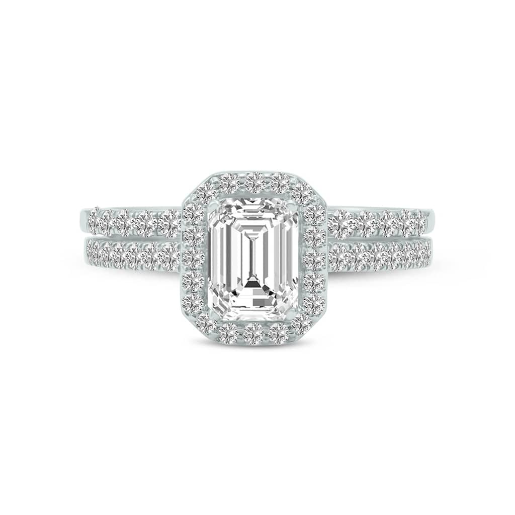 Marquee 1 3/4 Carat TW Center Emerald Cut Lab Grown Diamond Halo Bridal Set in 14Karat White Gold