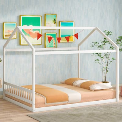Wooden House Bed with Headboard