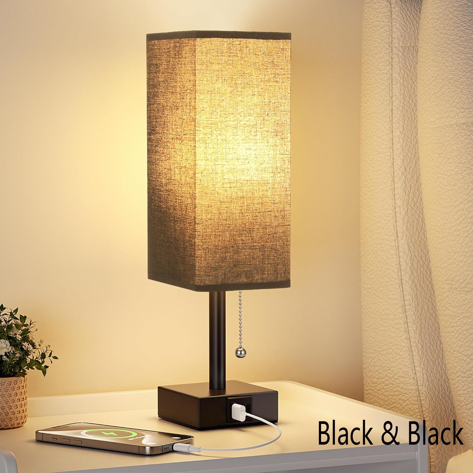 Small Table Lamp for Bedroom,3 Color Temperature Pull Chain Control