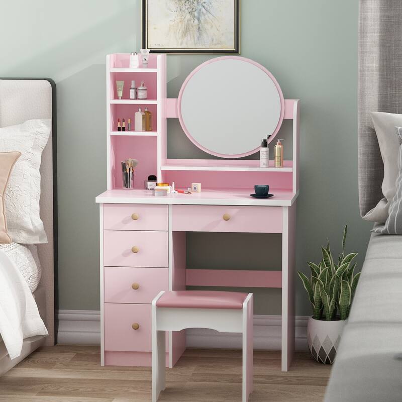 31.5" Wide Makeup Vanity Set with Stool and Mirror - 31.5"W