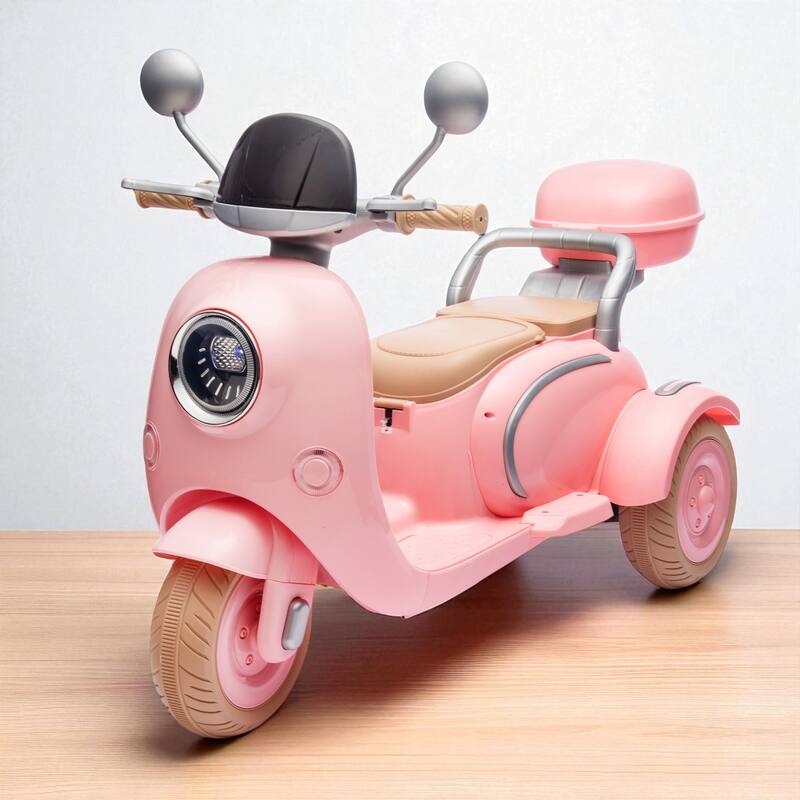 12V Dual Motor Kids Ride-On Motorcycle, Two-Seater with LED Headlights, Bluetooth & Oversized Trunk, Ages 3-6 - Pink