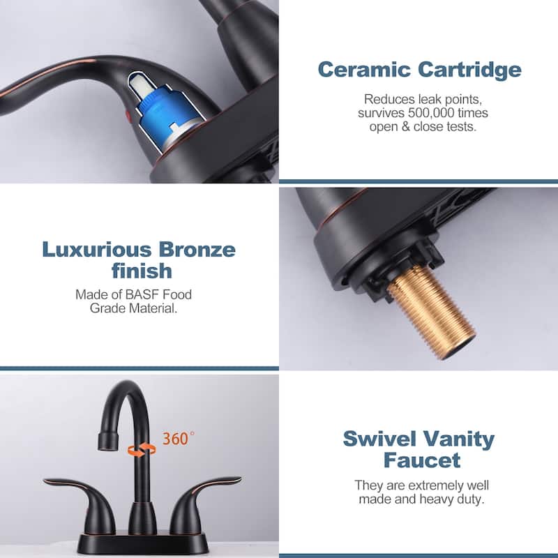 WOWOW 4 in. Centerset Double Handle High Arc Bathroom Faucet