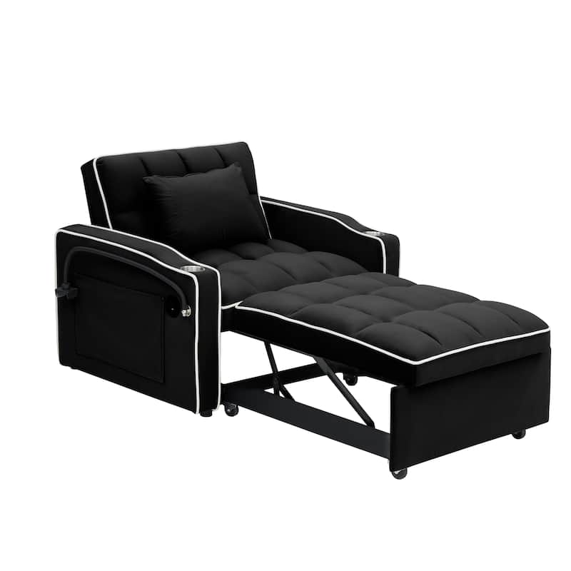 Versatile Foldable Sofa Bed in Black with Adjustable Back, USB Port, Ashtray and Phone Stand