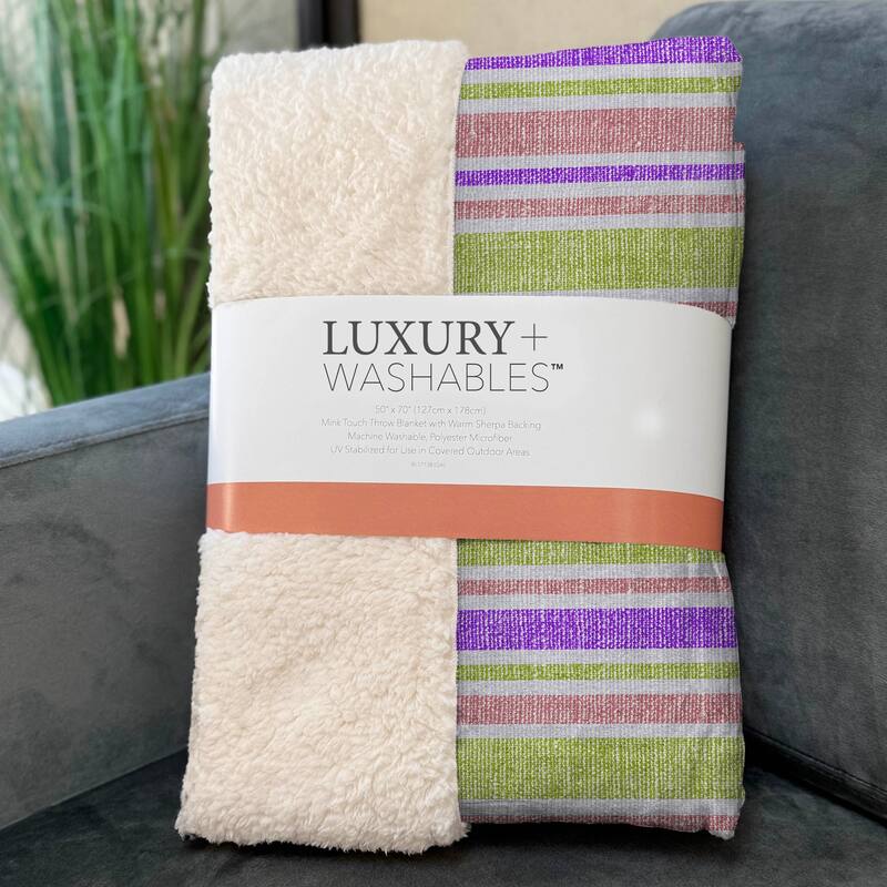 Premium Machine Washable Modern Stripe Sherpa Throw Blanket