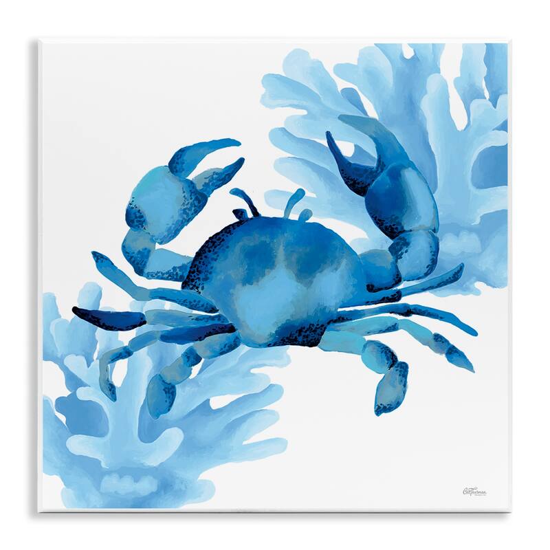 Stupell Blue Tone Crab & Coral Wall Plaque Art Design By Cat Thurman Designs - 12 x 12