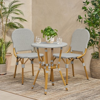Arthur Outdoor French Cafe Set - Aluminum and Wicker - Gray/Bamboo Finish by Christopher Knight Home