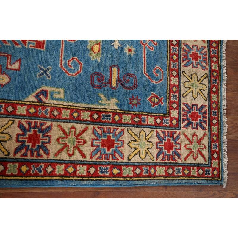 Blue Kazak Pakistan Accent Rug Hand-Knotted Wool Carpet - 3'5" x 4'10"
