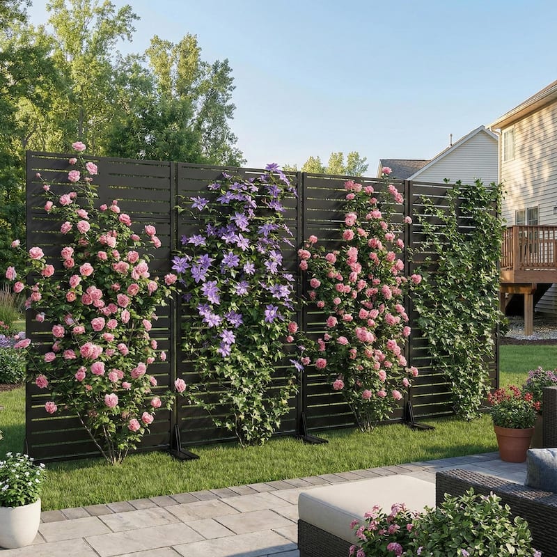 Outdoor Privacy Screen with Stand for Patio Garden Metal Fence