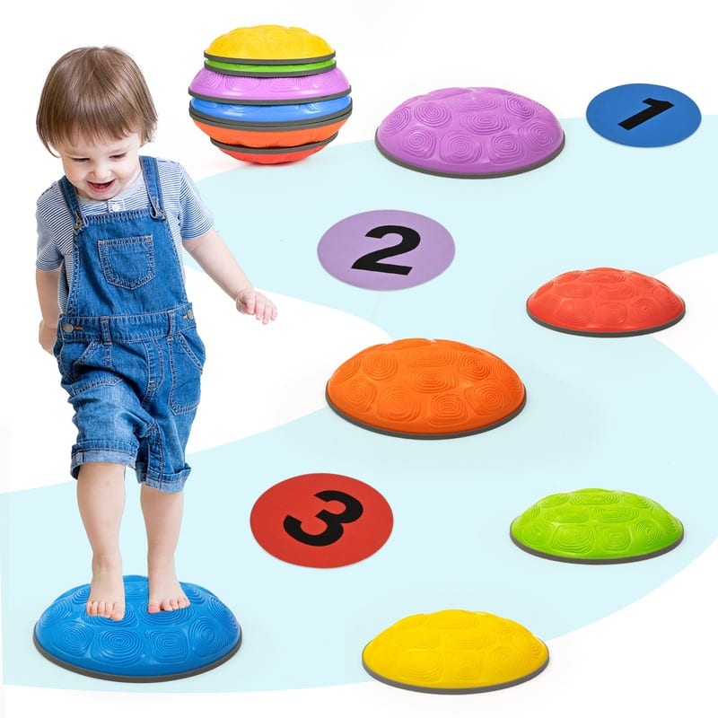 Kids Stepping Stones 6 Pcs Turtle Balance Stones for Obstacle Course, Multicolor - Green/Orange/Blue