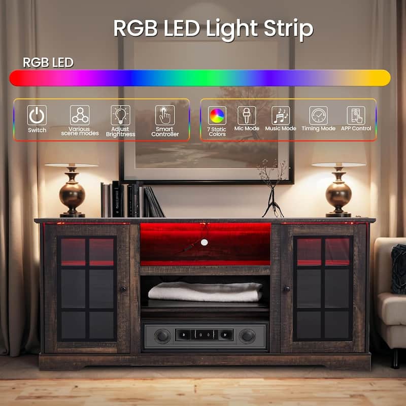EROMMY 65 Inch TV Stand, Modern Entertainment Center with LED Lights & Storage. - 65inch.