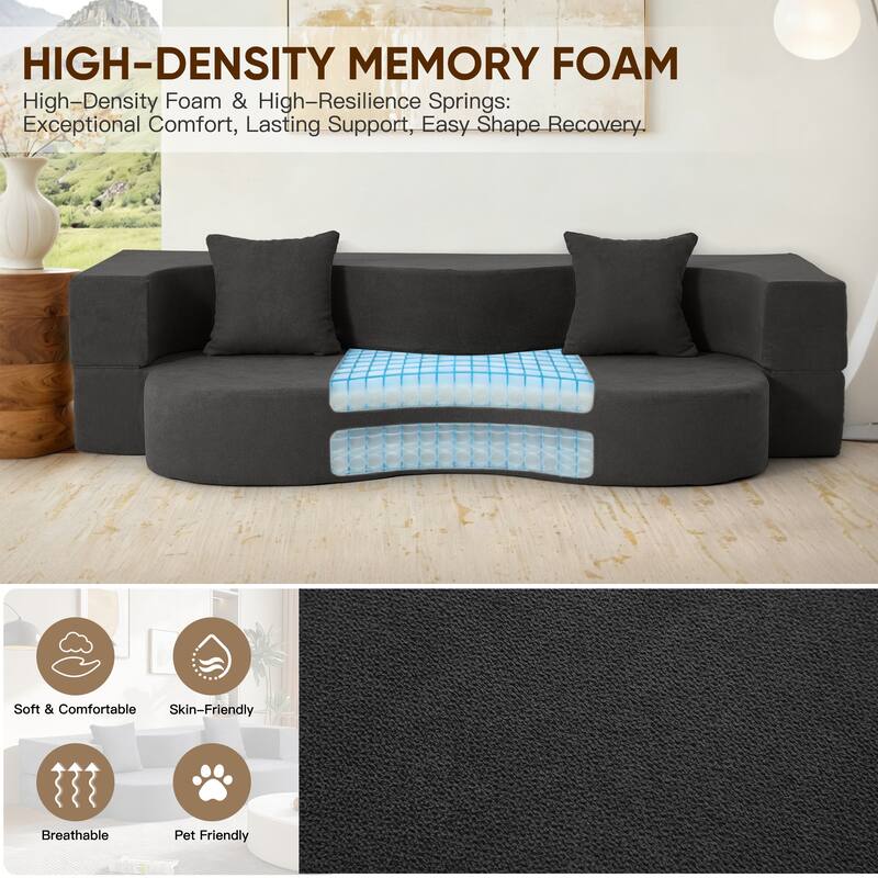 Convertible Folding Sofa Bed with High-Density Foam for Living Room, Guest Room, and Bedroom