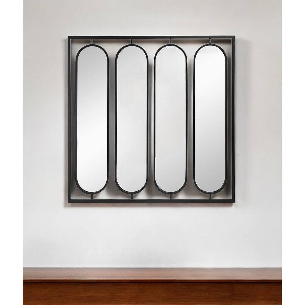 HomeRoots 36" Black Square Iron Framed Accent Mirror - 36' X '36' X '0.7
