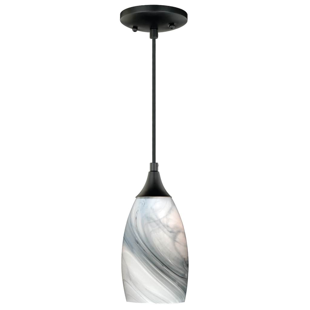 Mini Pendant Light - Bronze Ceiling Light, Marble Glass Shade, Adjustable Height, Kitchen Island Lighting - 9.75