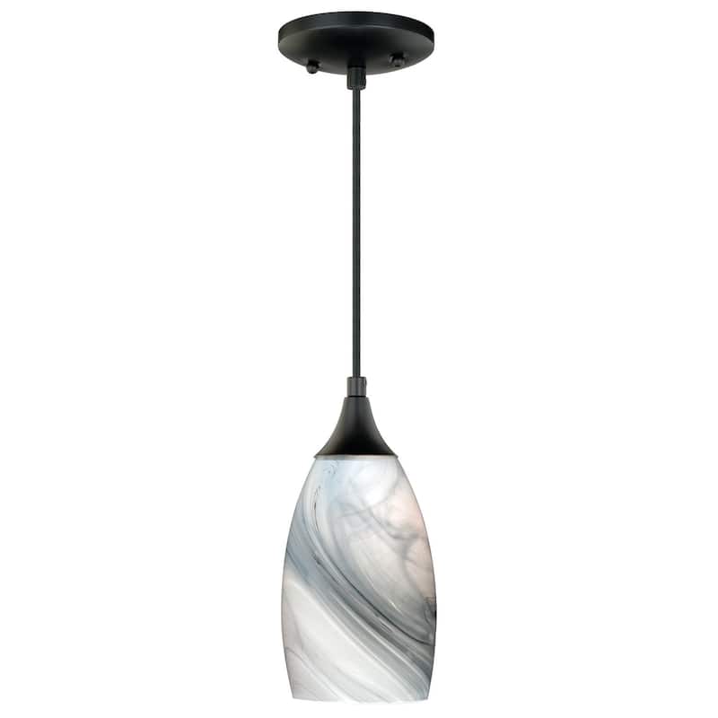 Mini Pendant Light - Bronze Ceiling Light, Marble Glass Shade, Adjustable Height, Kitchen Island Lighting - 9.75