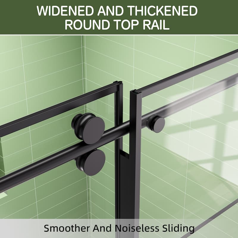 Ultra-Narrow Frame Single Sliding Shower Door 60x72, 8mm Easy-Clean Glass, Matte Black, 304 Stainless, Reversible