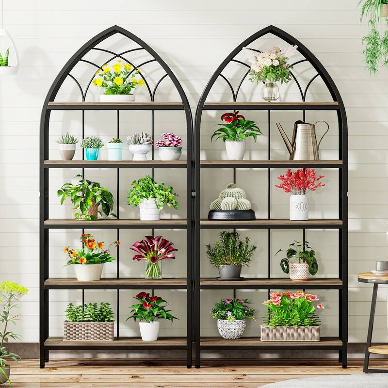 5-Tier Tall Bookshelf, 74.8-Inch Bookshelf, Industrial Curved Freestanding Display Shelf