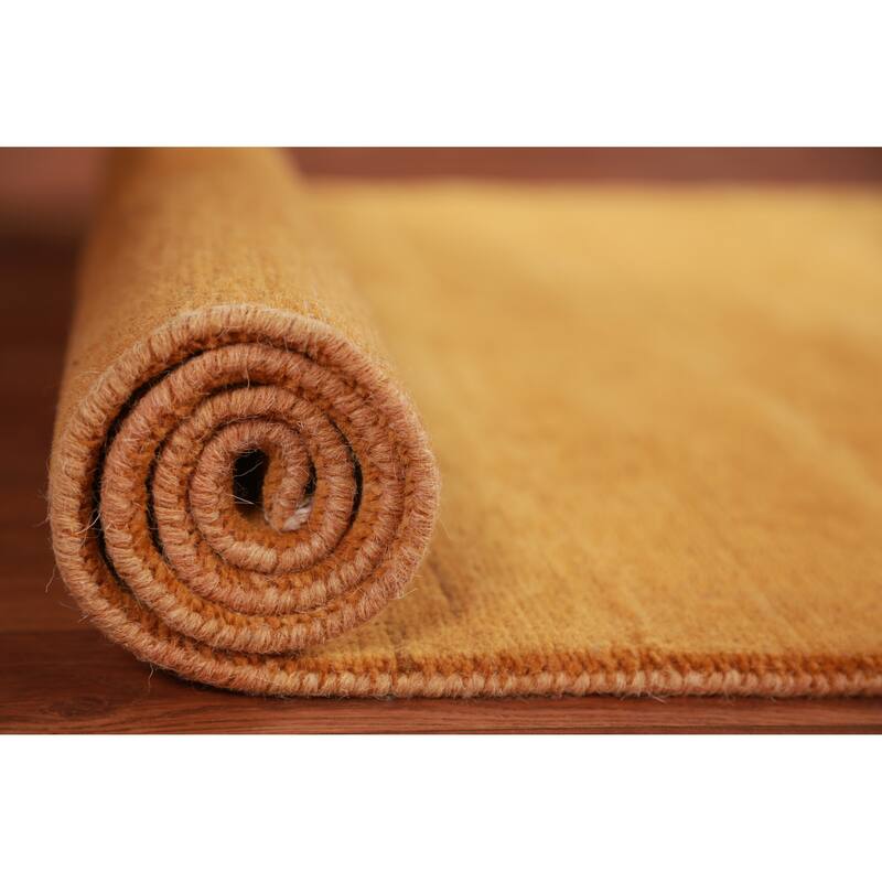 Yellow Gold Modern Gabbeh Oriental Rug Hand-Knotted Wool Carpet - 3'5" x 4'10"