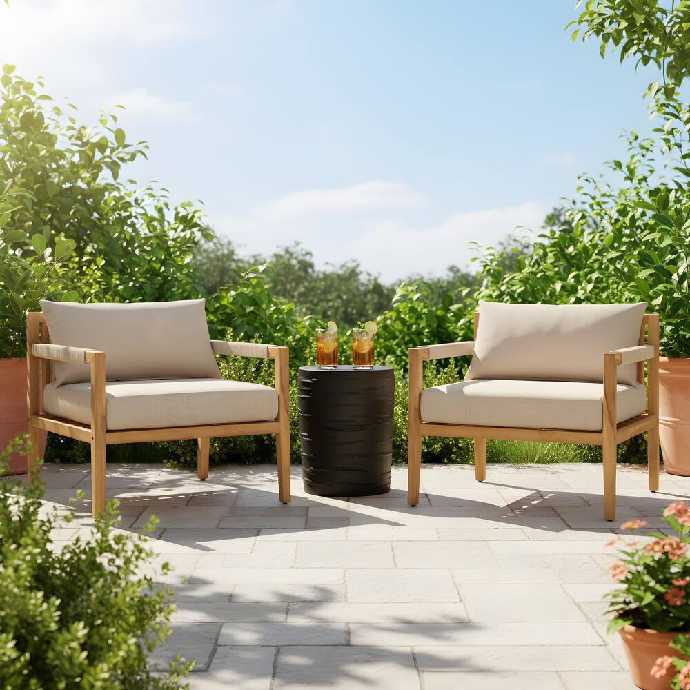 Christopher Knight Home - Modern Outdoor Wooden Rope Conversation Set with Beige Cushions and Side Table