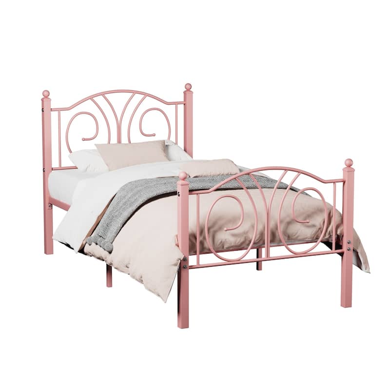 VECELO Platform Bed Frame with Scroll Headboard Twin/Full/Queen Size Beds