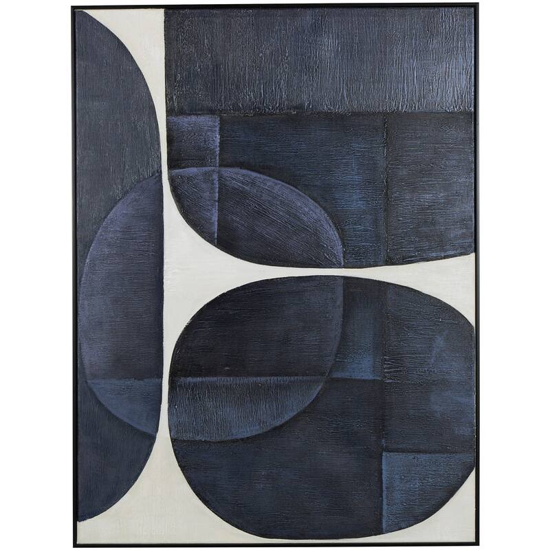 Blue Canvas Geometric Shape Abstract Framed Wall Art with Black Frame