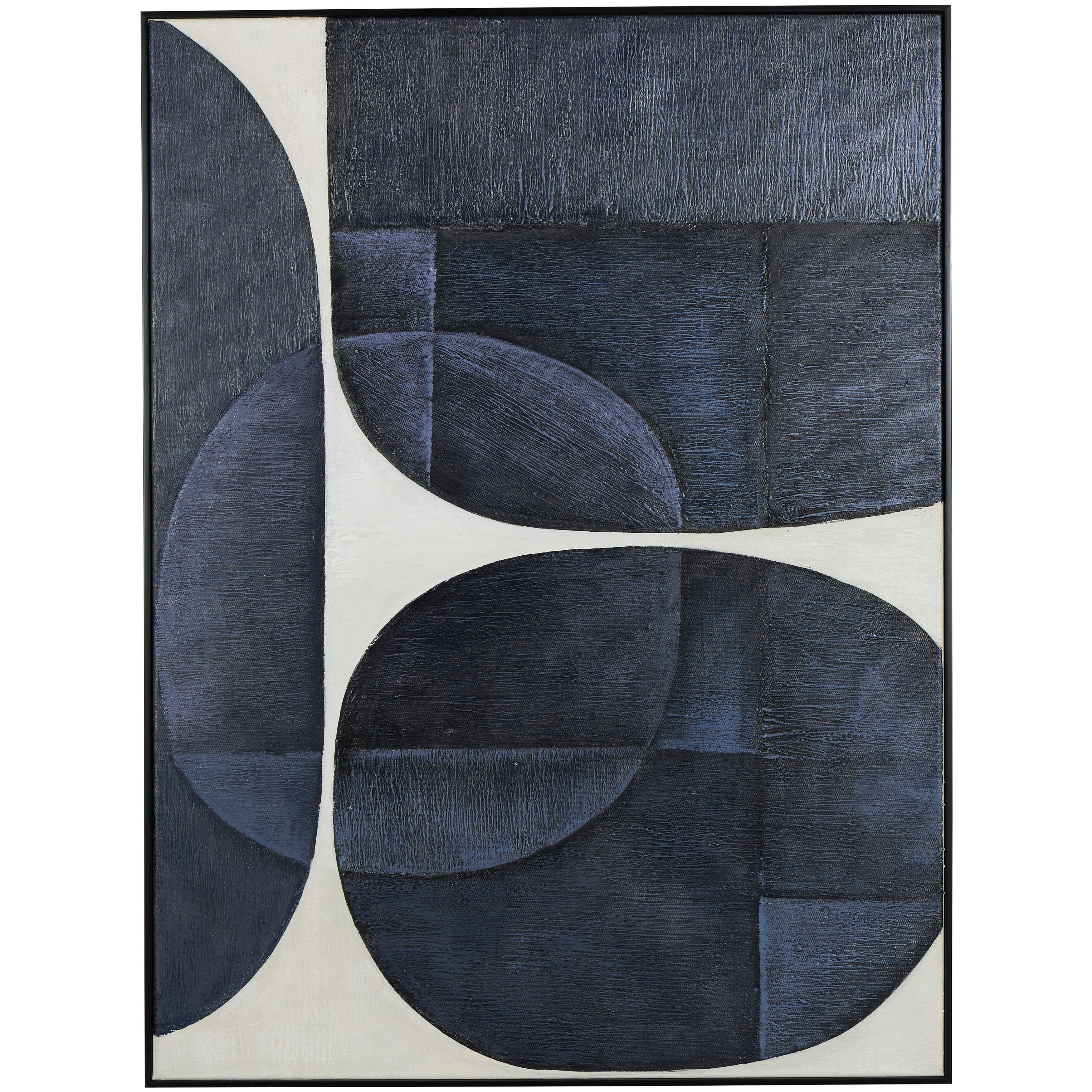 Blue Canvas Geometric Shape Abstract Framed Wall Art with Black Frame