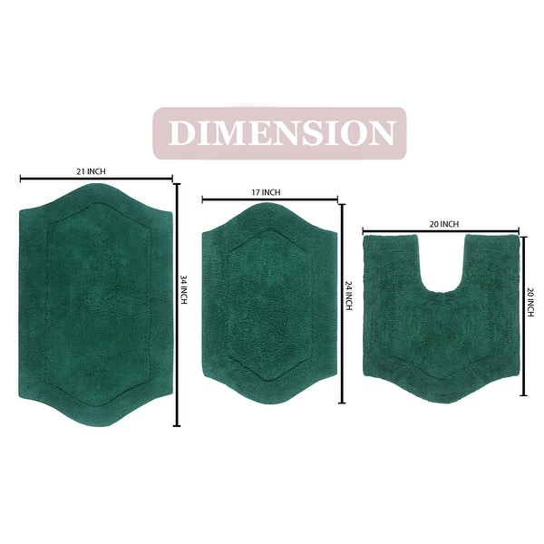 dimension image slide 15 of 19, Waterford Collection 100% Cotton Non-Slip Bathroom Rug Set, 3 Piece Machine Washable- Bathroom Rug, Bath Rug, U Shaped Contour