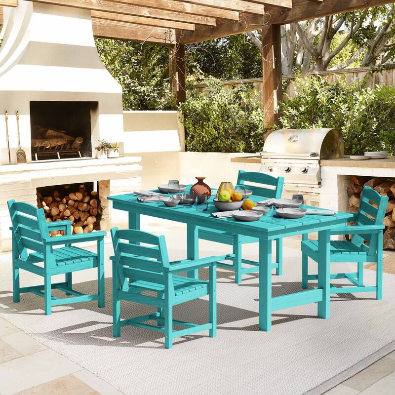 5-Piece HDPE Outdoor Dining Table Sets with Umbrella Hole - 1-Table 4-Chairs