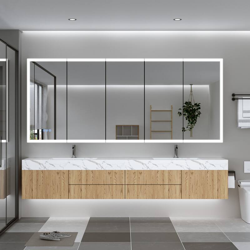 Modland 48–96 Inch LED Lighted Medicine Cabinet with Mirror, Large Bathroom Mirror Cabinet with Lights, Adjustable Shelves