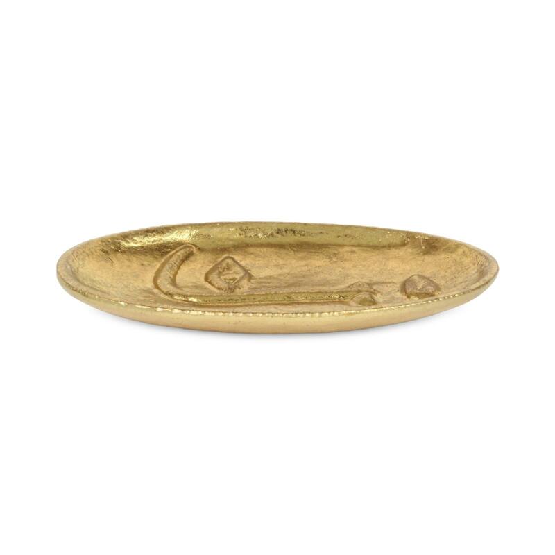 HomeRoots 8" Gold Cast Iron Mod Abstract Face Oval Trinket Tray