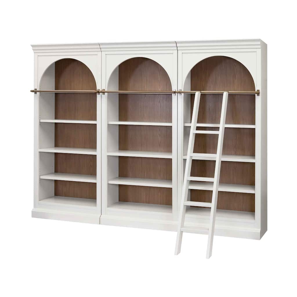 Contemporary 94" Tall Three Piece Arched Wood Bookcase Wall, Office Shelving, Fully Assembled, White