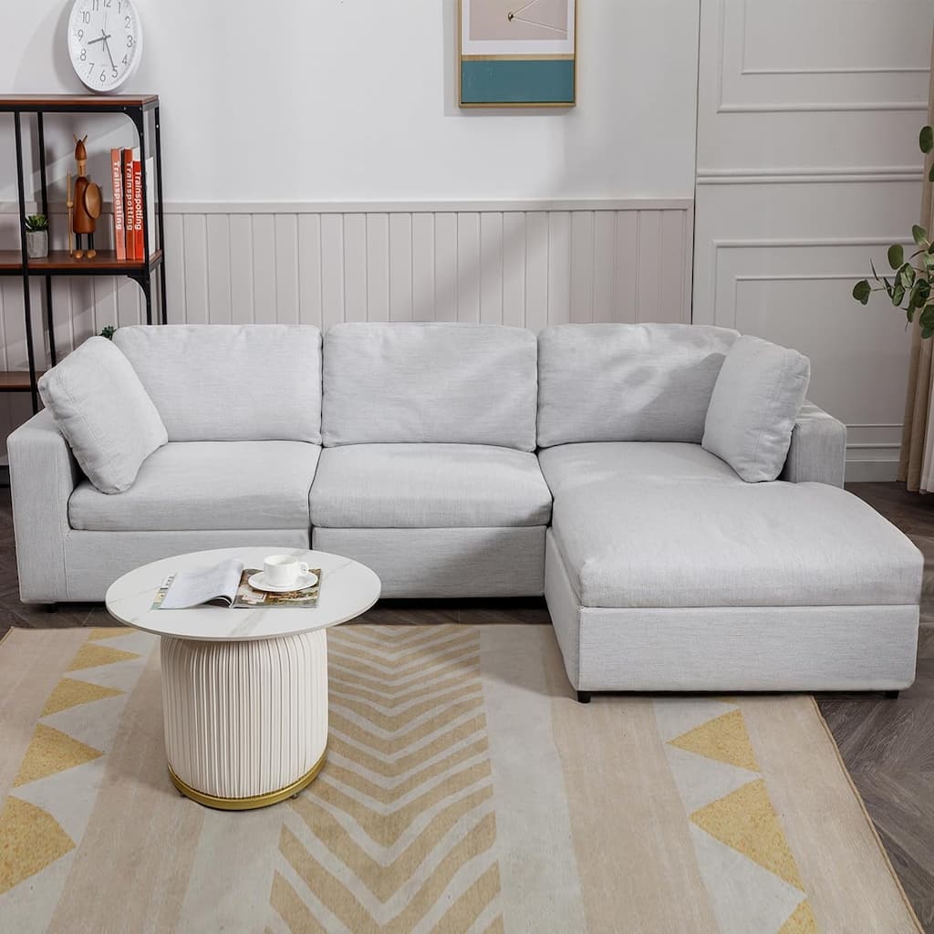 Mixoy Sectional L-Shaped Sofa Couch,Modern Upholstered 3-Seat Sofa with Pillows and Lounge Chaise - 106.7in*70in*33.5in