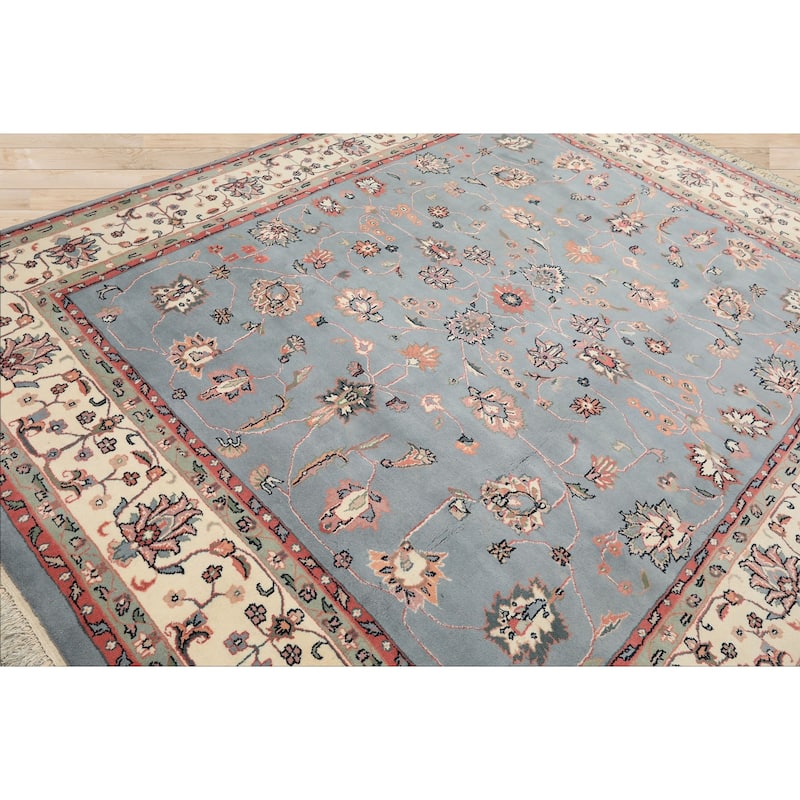7'10''x10 Hand Knotted Wool Baby Blue Kashaan Traditional Botanical Area Rug - 7' 10'' x 10'