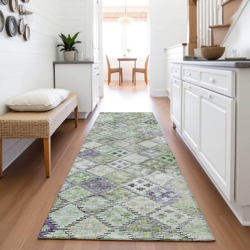 Premium Washable Super Soft Global Boho Mayfield Rug - Green - 2'3" x 7'6"
