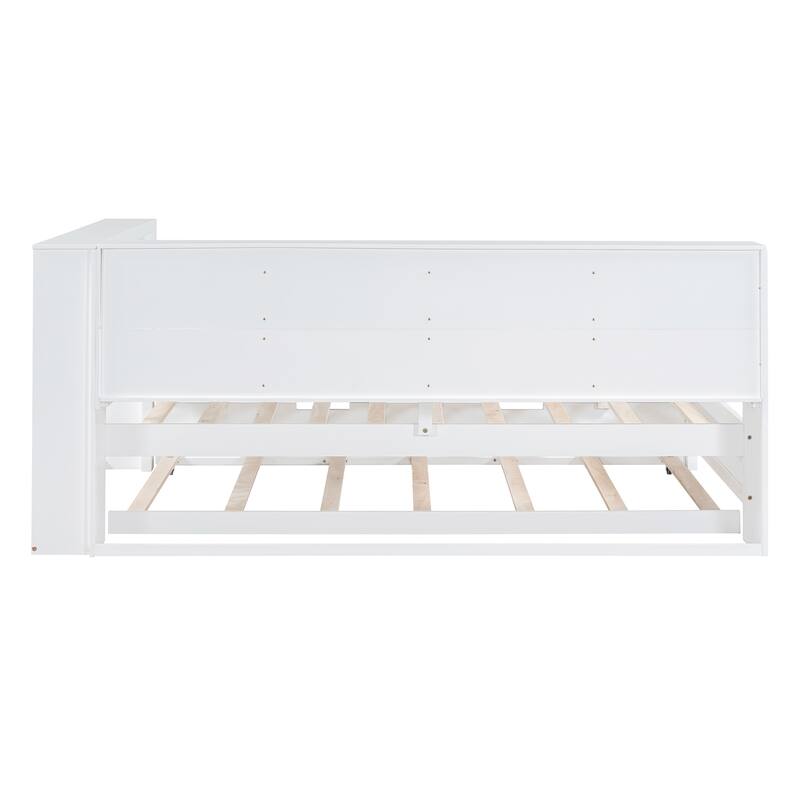 Wood Twin/Full Size DayBed with Twin Trundle, Storage Shelf and USB Charging Ports