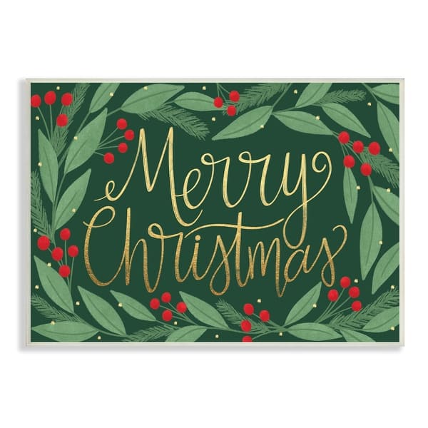 Stupell Merry Christmas Festive Sentiment Chic Holiday Holly Wood Wall ...
