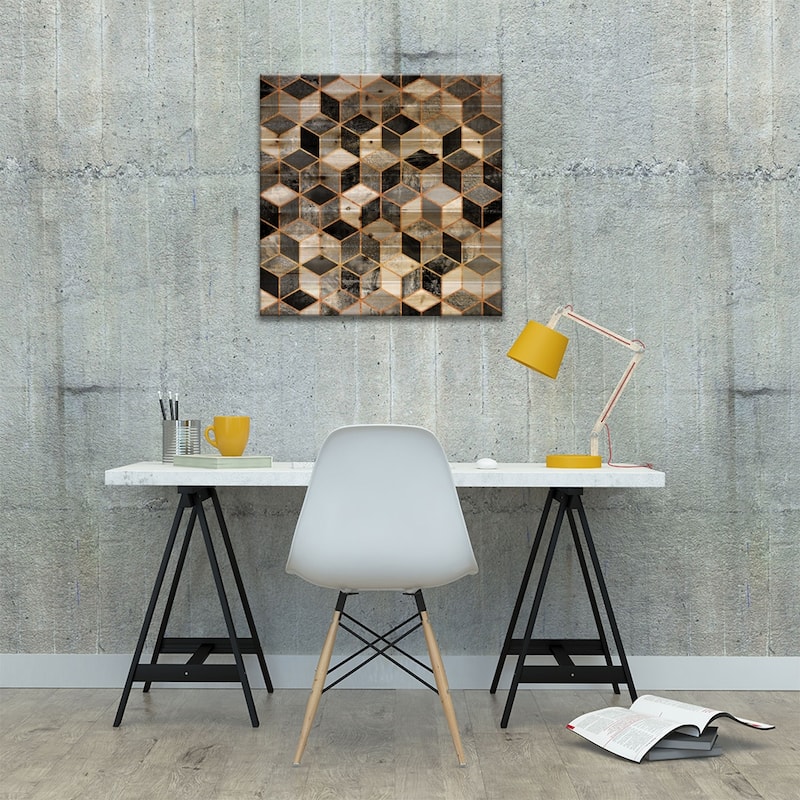 Black And White Cubes Print On Wood by Elisabeth Fredriksson - Multi-Color