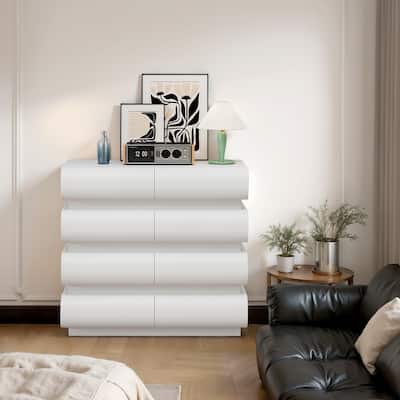 8 Drawer Dresser for Bedroom, White Dresser No Handle, Modern 8 Chest of Drawers with Wide Storage