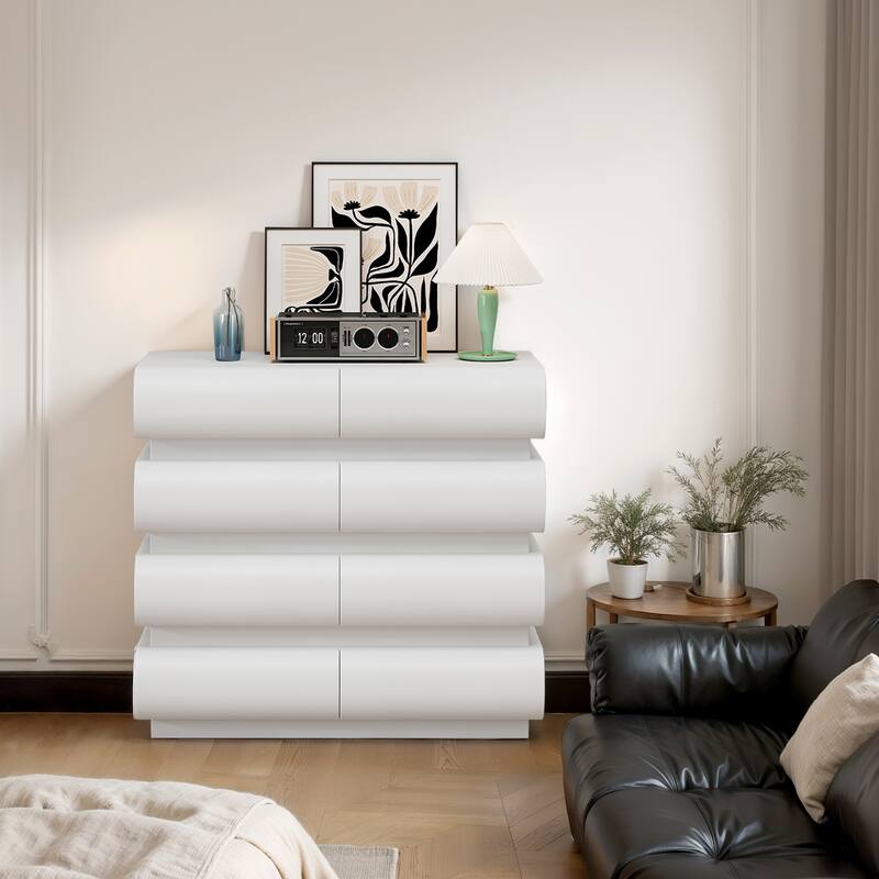 Modern Dressing Table Handleless Dressing with 8 Sliding Drawers Anti-Tip Device, for Bedroom, Black - White