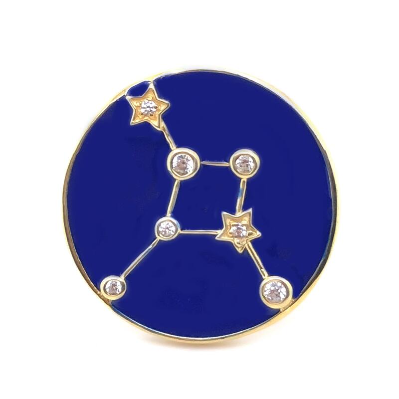 Sterling Silver Over Gold Plated White Zircon With Blue Enamel Cancer Zodiac Signs Ring