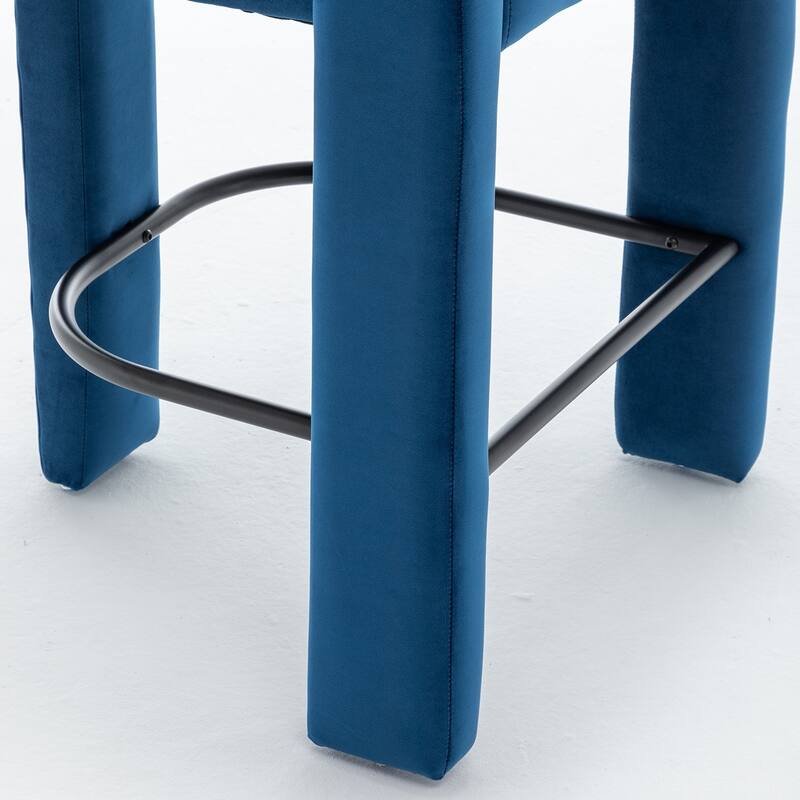 SEYNAR Modern Velvet 34.6''H Fixed Height Open-Back Bar Stool with Metal Footrest Set of 2
