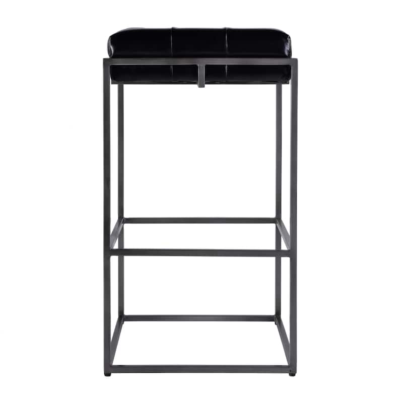 Dudley Leather and Iron Backless Counter and Bar Stools with Footrest