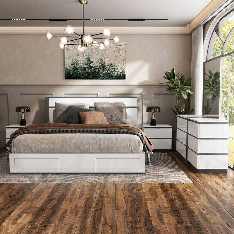 Conjira Modern White Wood 5-Piece Storage Platform Bedroom Set with USBs by Furniture of America