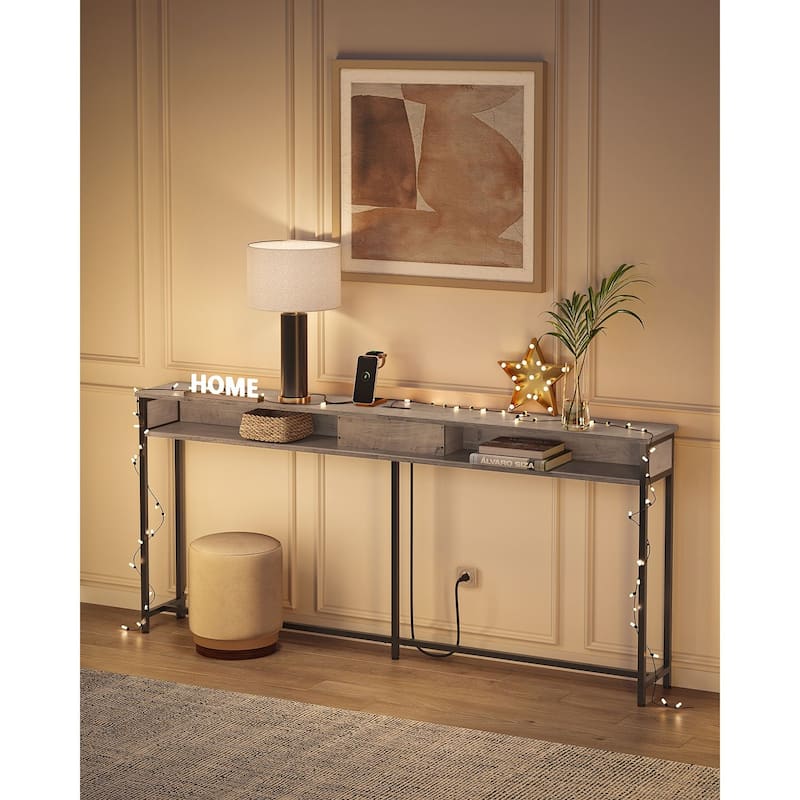 Charging Console Table with Outlets and USB Narrow Entryway Table for Hallway or Living Room