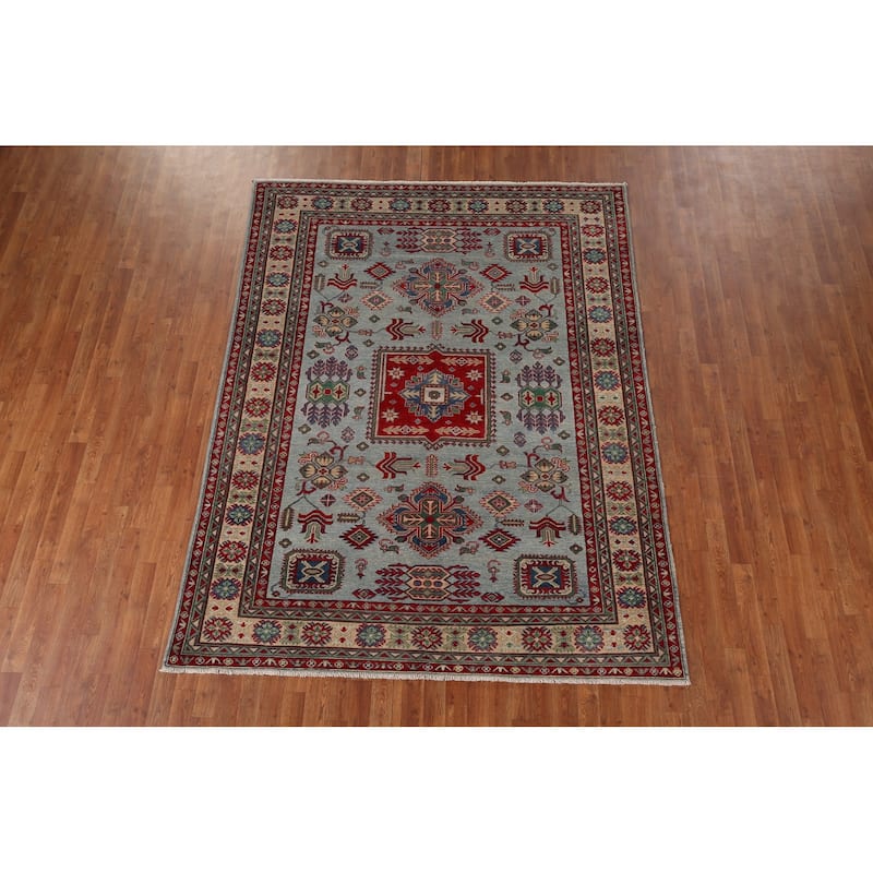 Light Blue Kazak Area Rug Hand-Knotted Dining Room Wool Carpet - 6'7" x 8'7"