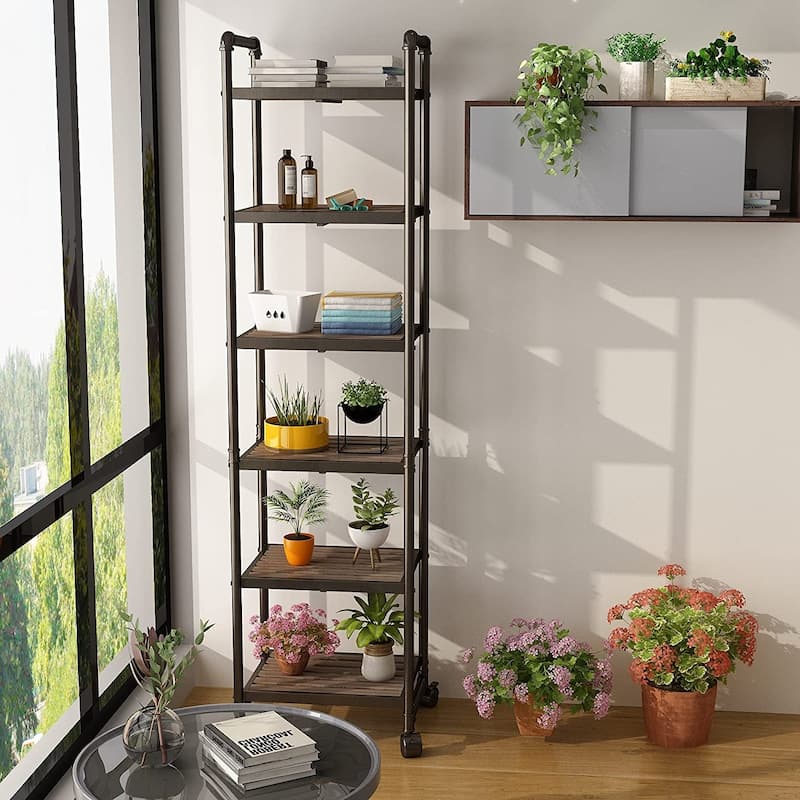 Mieres 63.5 in. H x 16.1 in. W x 12.2 in. D Industrial Style 6-Tier Shelving Unit with Lockable Casters