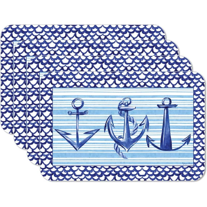 Anchors Away 4 Pack Reversible Easy Care Flexible Plastic Placemats Made in The USA BPA Free Easily Wipes Clean - multi - Set of 4