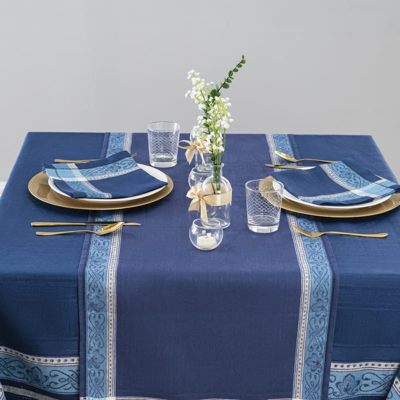 French Home Linen 71" x 124" Astra Tablecloth - Shades of Blue