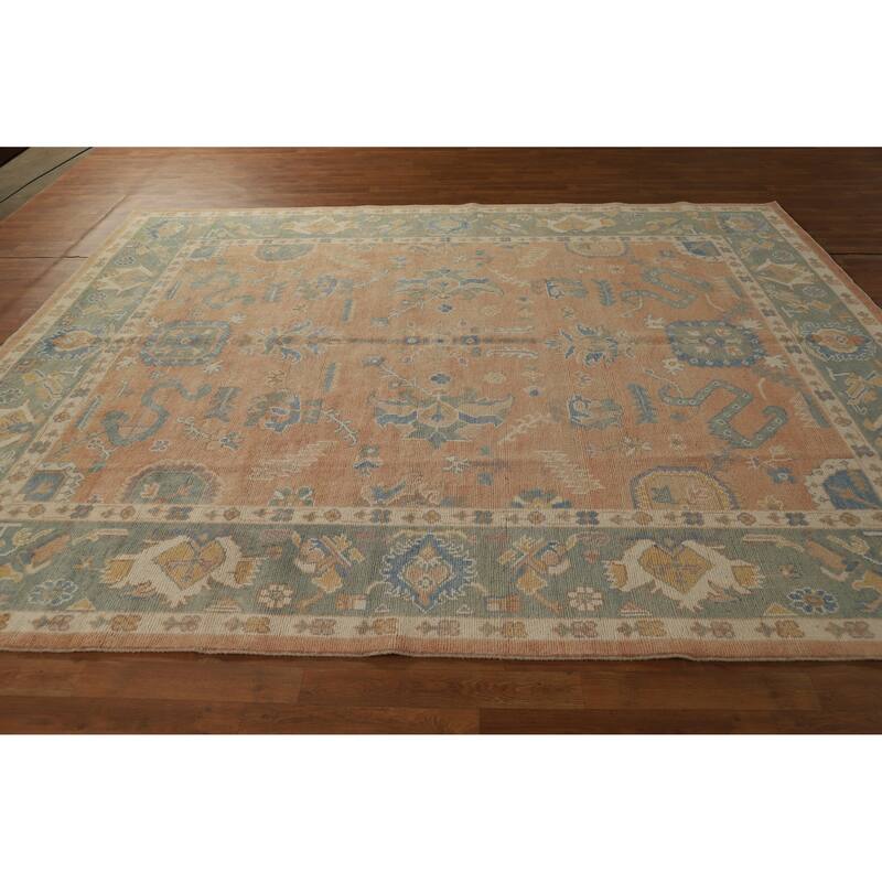 Hand Knotted Oriental 100% Wool Carpet Transitional All-Over Coral Oushak Area Rug - 10' 1'' X 8' 2''